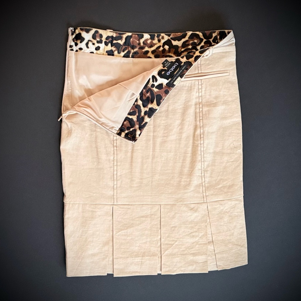 bebe Cream Pencil Skirt with Leopard Accent